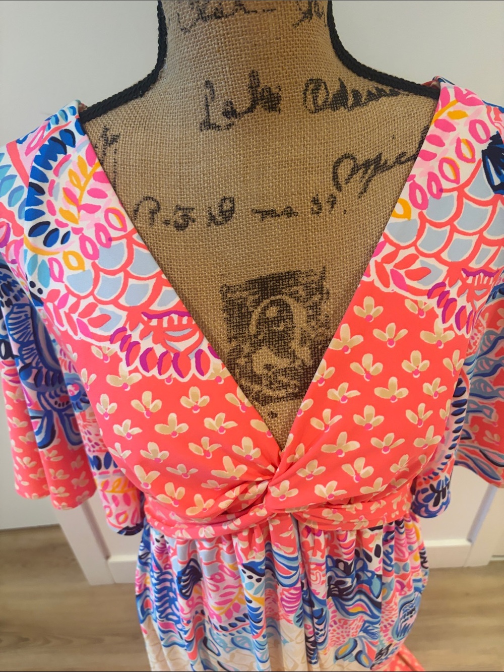 NWT Lilly Pulitzer Minka Twist-Front Maxi Dress in Coral Spritz Beach Bungalow - Picture 3 of 12